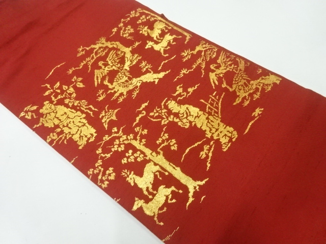 JAPANESE KIMONO / ANTIQUE NAGOYA OBI / TATSUMURA / SILK / TSUMUGI / WOVEN SCENERY